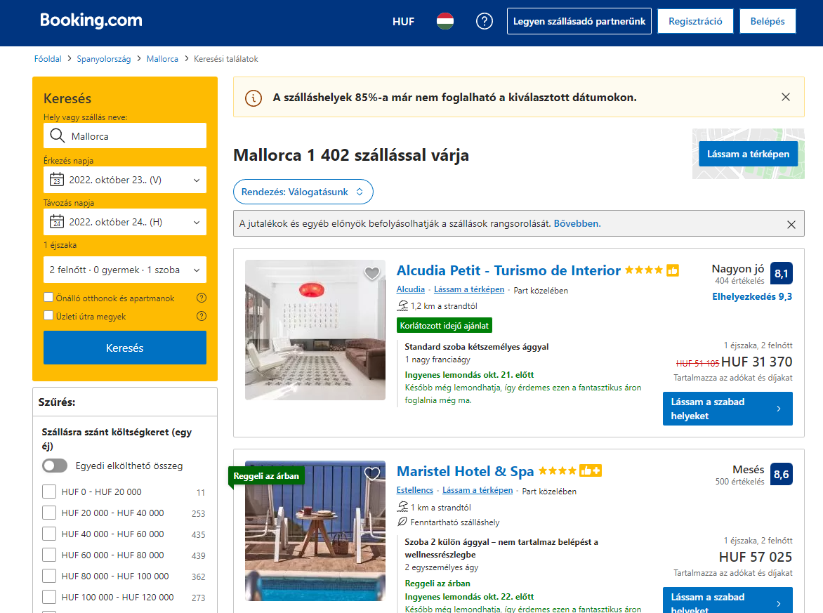 Egy újabb API példa bemutatása a booking.com-on